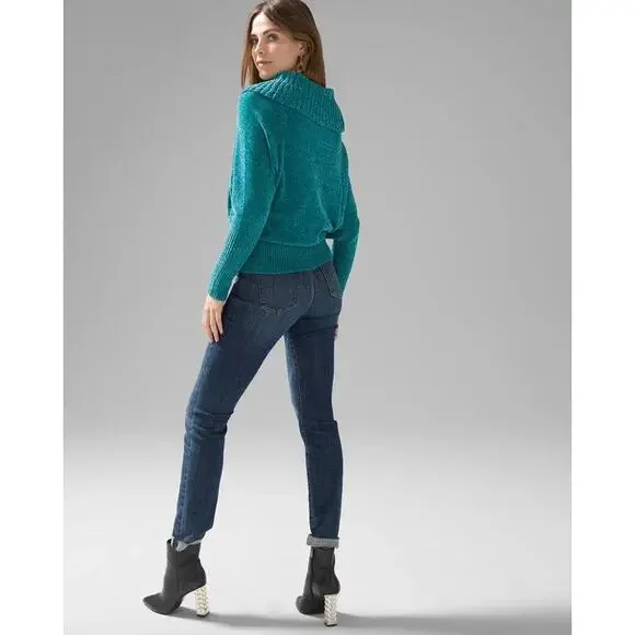 WHBM Teal Green Long Sleeve Cowl Neck Chenille Pullover Size Small NWT - Picture 4 of 9